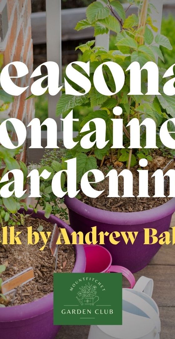 Plants in containers for emphaisis a talk by horticulturalist Andrew Babicz on season container gardening